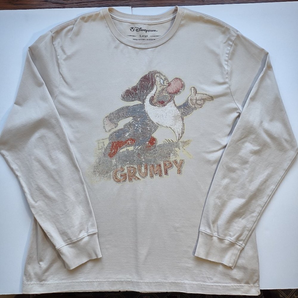 Disney Grumpy Long Sleeve Crewneck T-Shirt  Snow White Dwarf Retro Unisex-Large